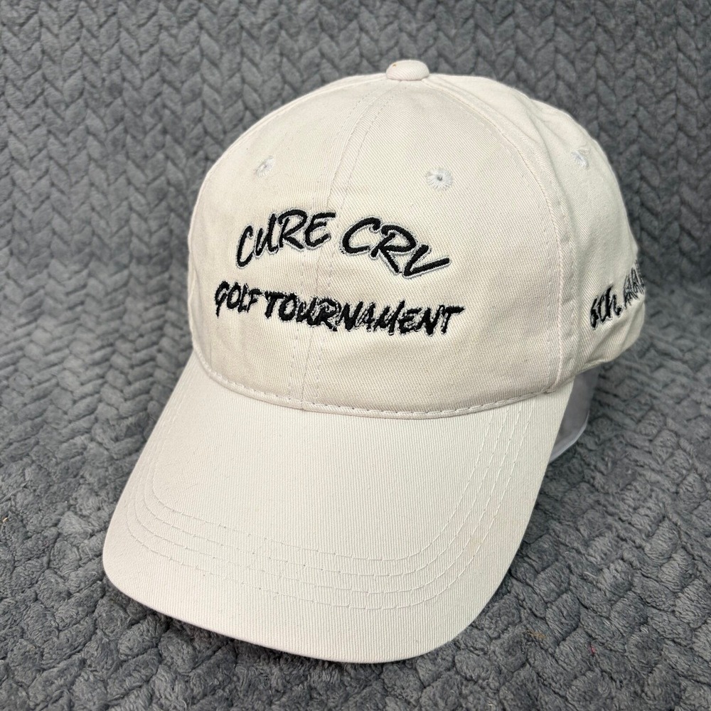 OC Cure CRV Golf Tournament OSFM Cream Embroidered Adjustable Baseball Hat